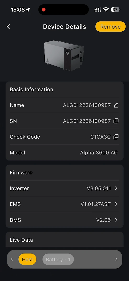 Device Details page with basic information and firmware versions