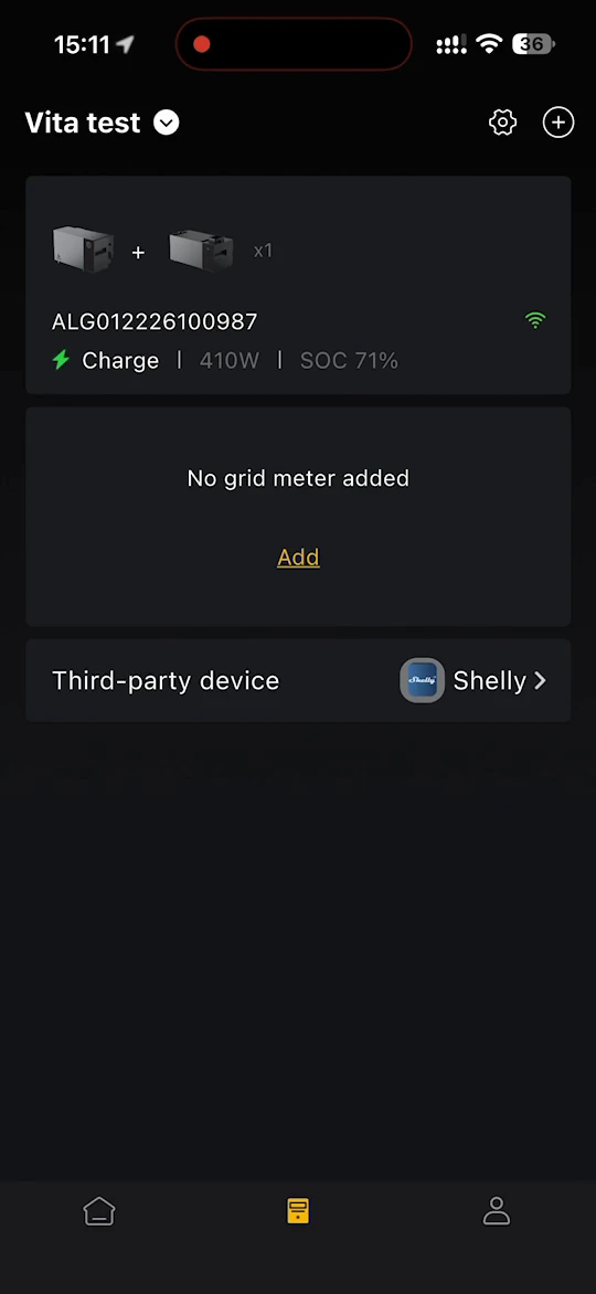 Device list with the storage system and No grid meter added