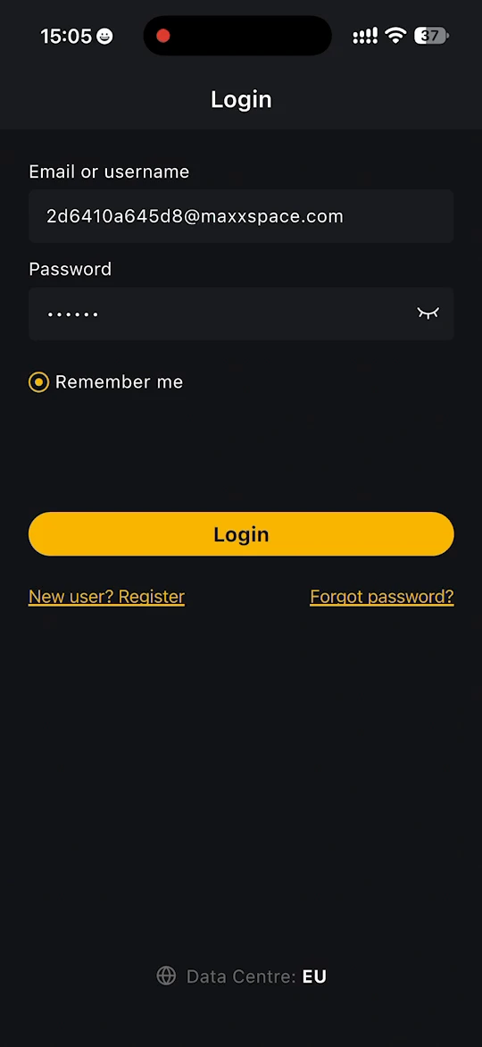 Login page with email or username, password and Remember me