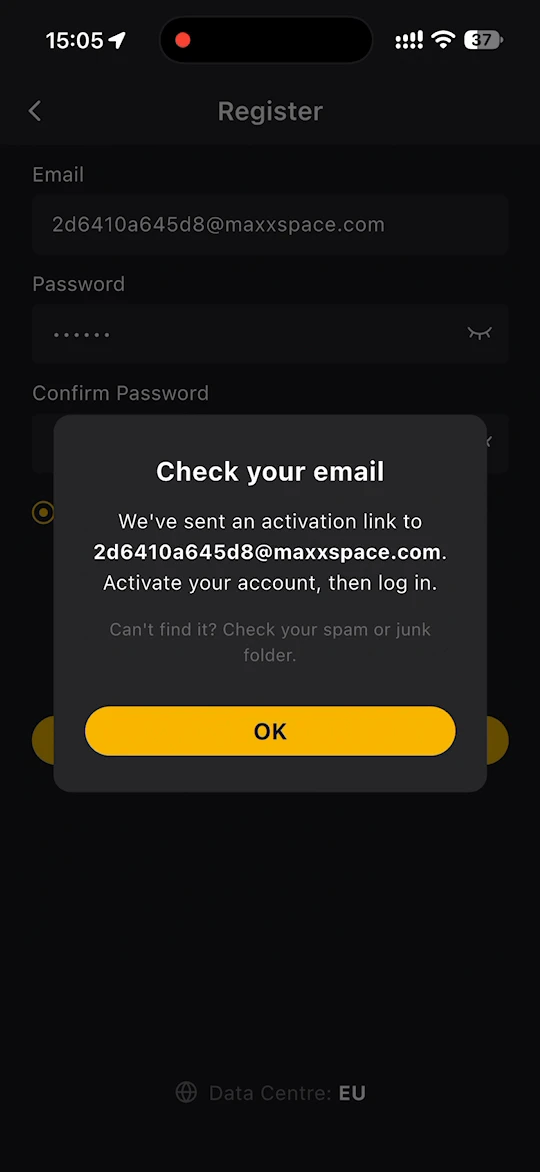 Check your email message asking you to activate your account