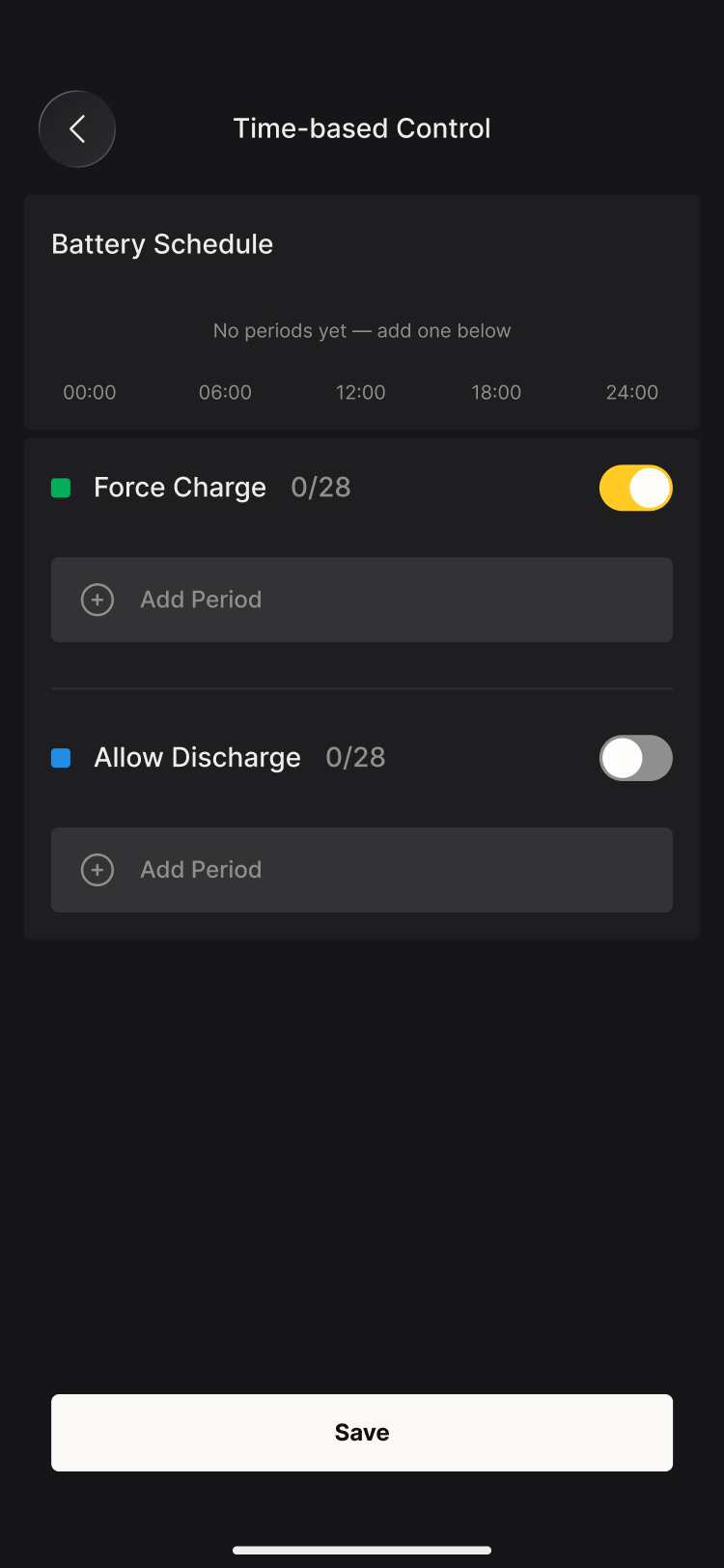 Time-based Control: empty battery schedule