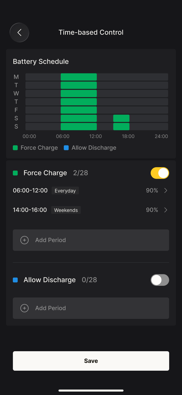 Time-based Control: battery schedule with periods