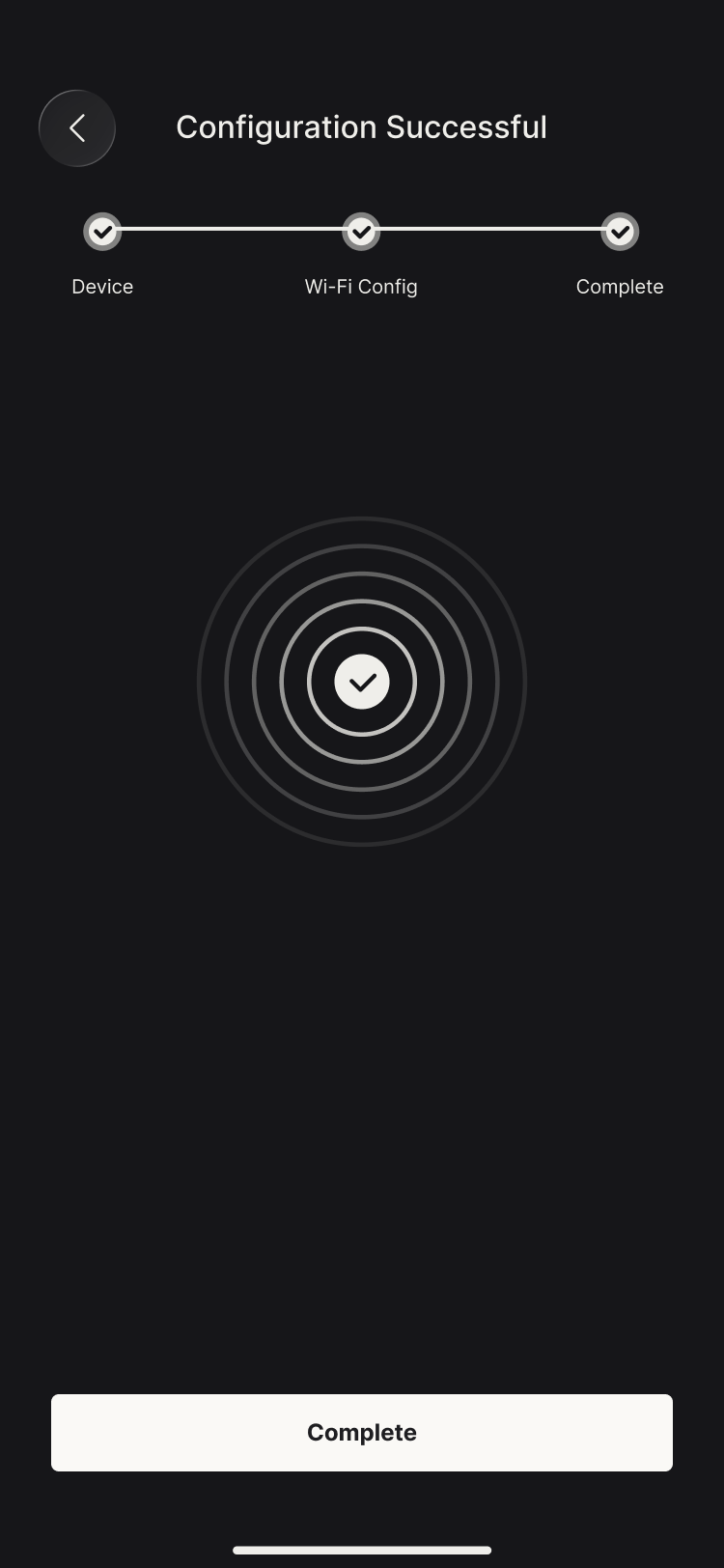 Wi-Fi setup: configuration successful
