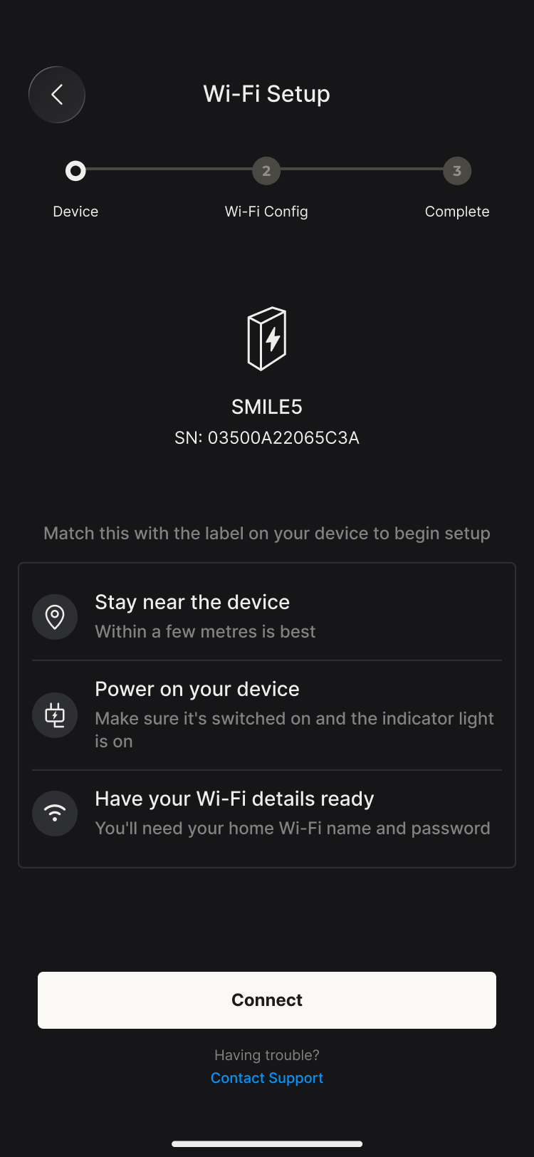 Wi-Fi setup: confirm device